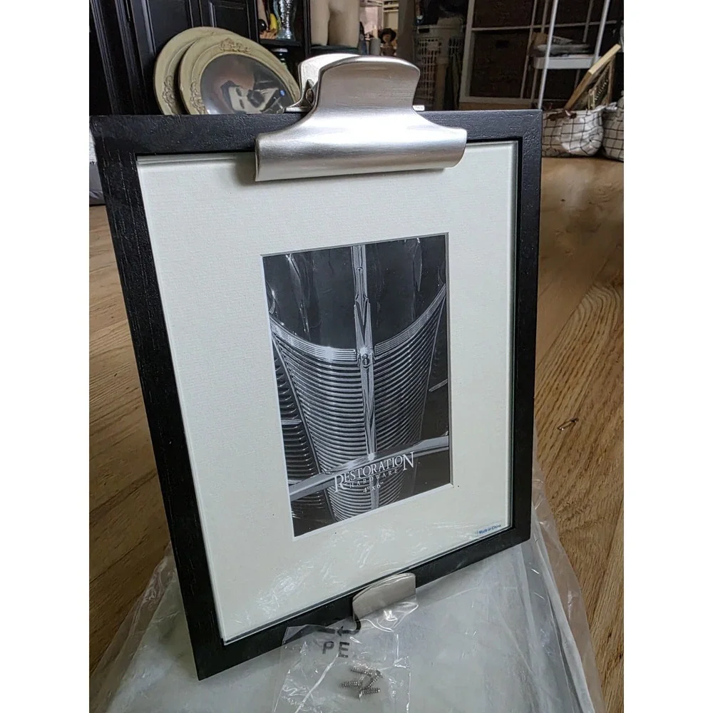 Pair New Restoration Hardware Clipboard Desk Photo Frames Black Wood 4